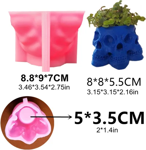 Miniatura 2 de Molde de silicona para macetas suculentas con calavera superpuesta, florero, molde de cemento, yeso, resina epoxi, cepillo, portavelas, molde