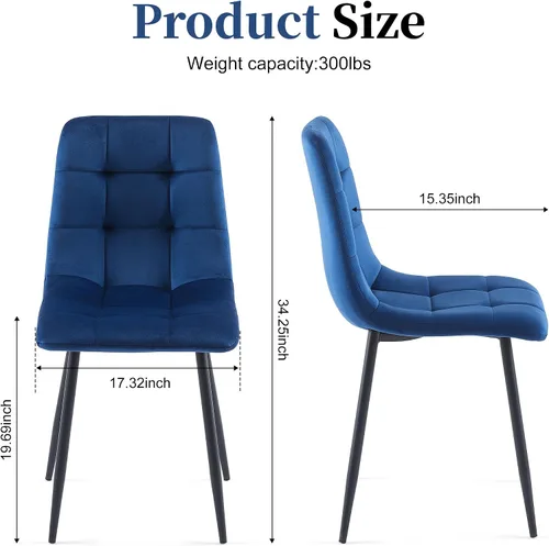Miniatura 3 de Juego de 4 sillas de comedor de terciopelo, color azul marino con patas de metal, ideales para cocina, comedor, sillas de cocina para 4