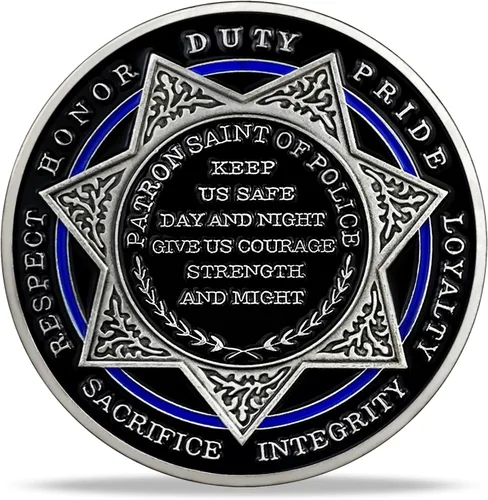 Miniatura 3 de BHealthLife San Miguel Policía Oración Desafío Moneda Aplicación de la Ley Delgada Línea Azul Monedas Conmemorativas Regalo