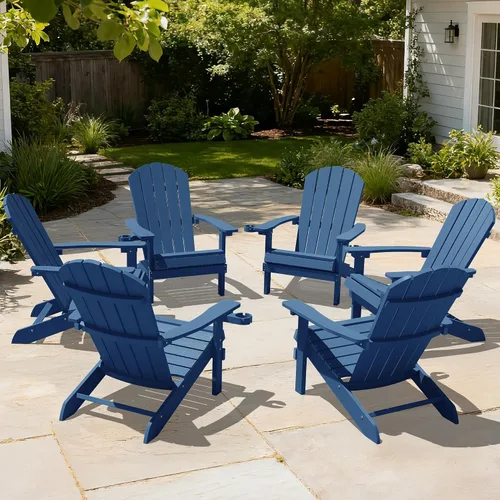 Miniatura 59 de YEFU Silla Adirondack de plástico resistente a la intemperie, sillas de patio con instalación fácil en 5 pasos, se ve exactamente como madera real