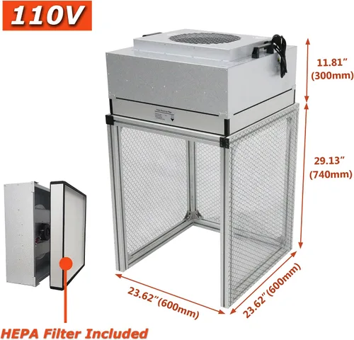 Miniatura 2 de INTSUPERMAI Campana de flujo laminar vertical de 110 V Banco limpio de flujo de aire con filtro HEPA para ventilador de aluminio clase 100 taller