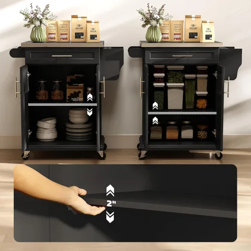 Miniatura 6 de HOMCOM Isla de cocina sobre ruedas, carrito de cocina rodante con encimera de acero inoxidable, cajón, toallero y estante de especias, carrito