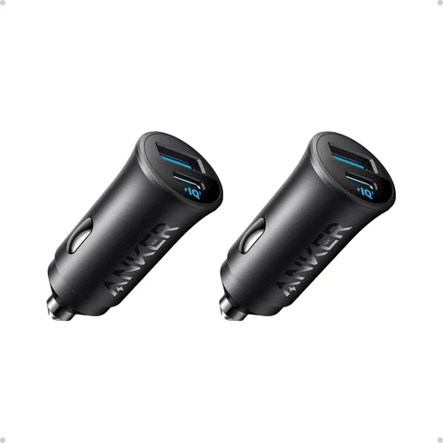 Anker Cargador de coche USB-C, paquete de 2 adaptadores de automóvil de 30 W, 2 puertos tipo C, adaptador de encendedor de cigarrillos con Power IQ