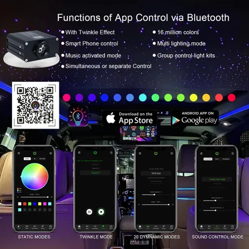 Miniatura 2 de AKEPO - Kit de luces de fibra óptica RGBW de 16 W, parpadeante, controlada a través de aplicación, activadas por música, tamaño pequeño, 550
