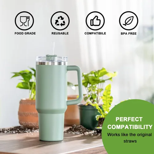 Miniatura 2 de Pajitas de repuesto para vaso de viaje Stanley 40, 30 onzas, paquete de 6, popotes transparentes reutilizables con cepillo de limpieza, compatibles