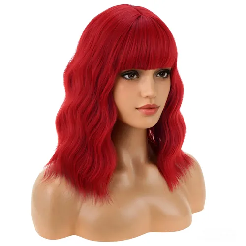 Miniatura 25 de BERON 14 Inches Ash Blonde Wig with Bangs Short Curly Wig Short Ash Blonde Bob Synthetic Wigs for Women Daily Halloween Party or Cosplay Hairnet