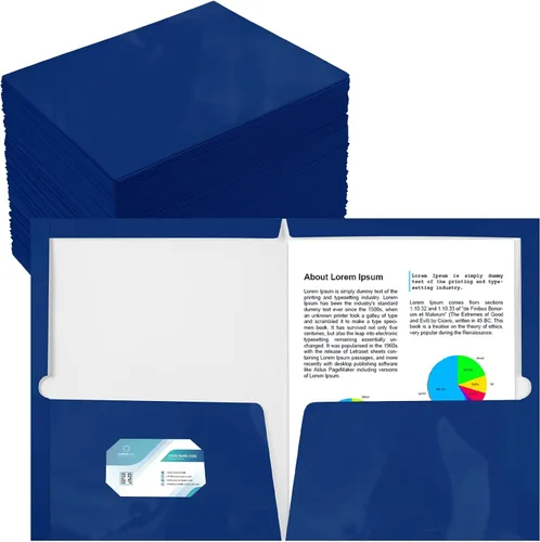 Miniatura 10 de Yeaqee Paquete de 100 carpetas a granel con 2 bolsillos, carpetas de papel laminado brillante, tamaño carta, tamaño carta, dos bolsillos, Azul