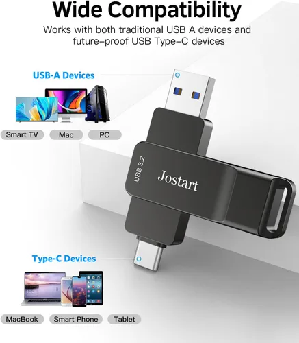Miniatura 5 de Jostart - Unidad de estado sólido SSD portátil externa de 512 GB USB C de hasta 1000 MB/s USB 3.2 Gen 2 Dual-Drive Tipo C + USB A Unidad de pulgar