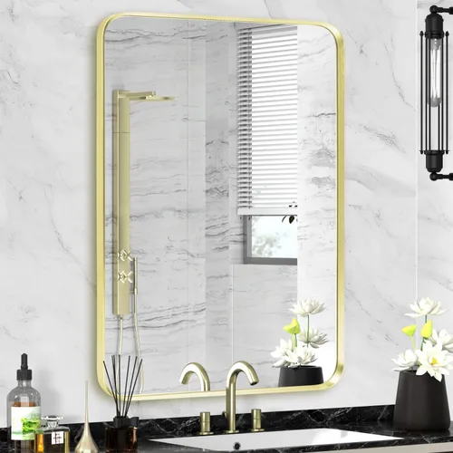 Miniatura 18 de Espejo de montaje en pared para baño, espejo rectangular de tocador rectangular con marco de metal negro cepillado (16 x 20 pulgadas, negro)