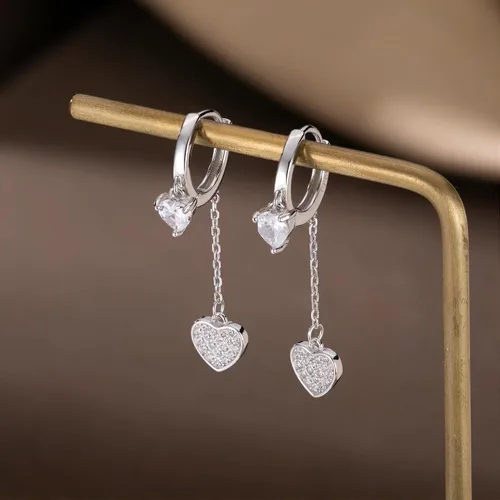 Miniatura 4 de SLUYNZ Pendientes de aro pequeños de plata de ley con circonita cúbica para mujeres y adolescentes y niñas, aretes de aro con forma de corazón