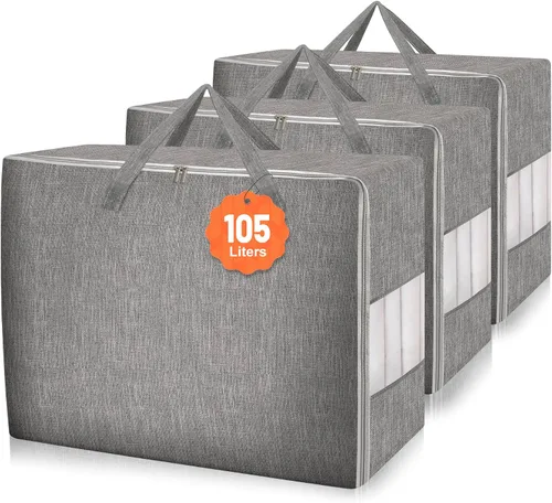 Miniatura 8 de Bolsas de almacenamiento para edredón Karceyworth, bolsas de almacenamiento extra grandes para ropa de cama con ventana transparente, asas