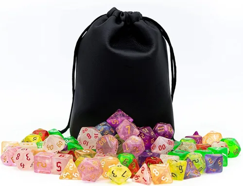 Miniatura 7 de Juego de 10 dados poliédricos DND (70 piezas) con 2 bolsas de cuero, juego de dados D&D para Calabozos y Dragones, juegos de mesa RPG