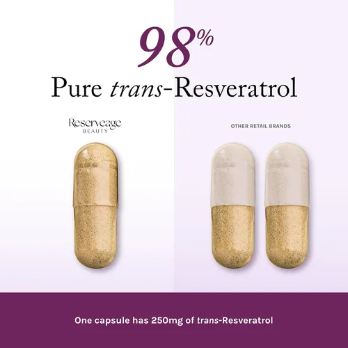 Miniatura 3 de Reserveage Beauty, Resveratrol 250 mg, suplemento antioxidante para la salud cardíaca y celular, apoya el envejecimiento saludable y el sistema