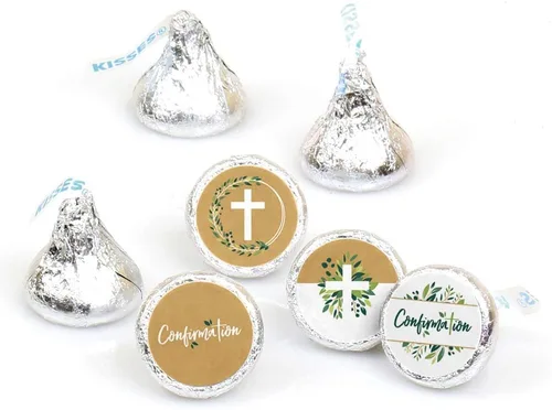 Big Dot of Happiness Confirmation Elegant Cross - Adhesivo redondo para fiesta religiosa, etiquetas para dulces de chocolate (1 hoja de 108)
