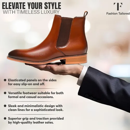 Miniatura 4 de Fashion Tailored Mens Chelsea Boots - Casual Dress Boot with Leather Sole- Rugged Style and Functionality - Rounded Toe