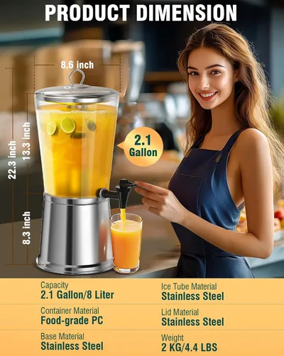 Miniatura 3 de WantJoin - Dispensador de bebidas con soporte, dispensador de bebidas para fiestas, dispensador de agua de acero inoxidable con núcleo de hielo