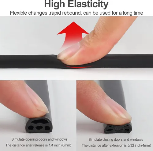 Miniatura 4 de Benory Nueva mejora de 6 metros de tira de sellado de puerta de silicona, sello adhesivo de insonorización de 4 capas para puertas y ventanas, Negro