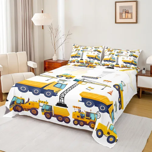Erosebridal Sábanas de construcción para niños, tamaño individual, excavadora, camión, juego de sábanas para niños, tractor, vehículo de tractor,