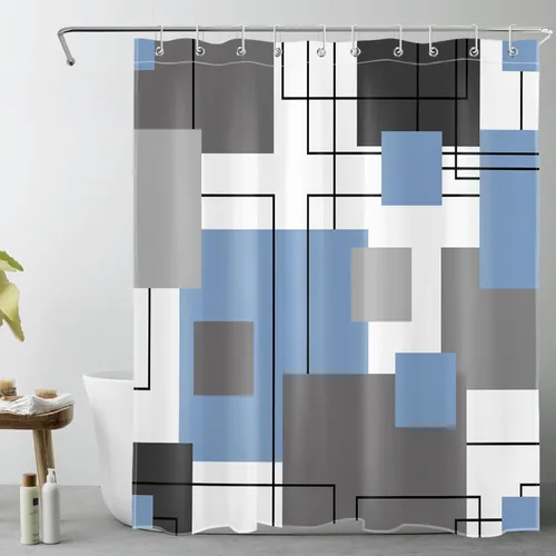 Miniatura 33 de LB Cortina de ducha geométrica a rayas grises y blancas, cortinas de ducha abstractas de mediados de siglo verde salvia para baño, 72 x 72 pulgadas