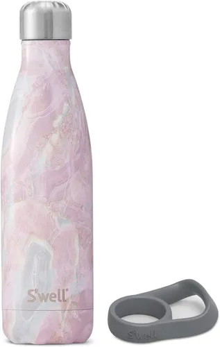 Miniatura 7 de S'well Botella de agua de acero inoxidable con asa de viaje, 17 onzas líquidas, gamuza azul, recipientes aislados al vacío de triple capa que
