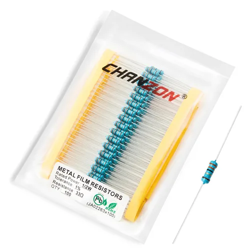 Miniatura 44 de Chanzon - 100 resistencias de película metálica 1/2 W (0.5 W) 10 Ω ohmios ±1% de tolerancia 10R MF, resistencias de agujero pasante con limitación