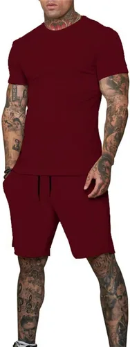Miniatura 2 de Uni Clau Conjunto corto de 2 piezas para hombre, conjunto de camisa y pantalones cortos de verano a la moda