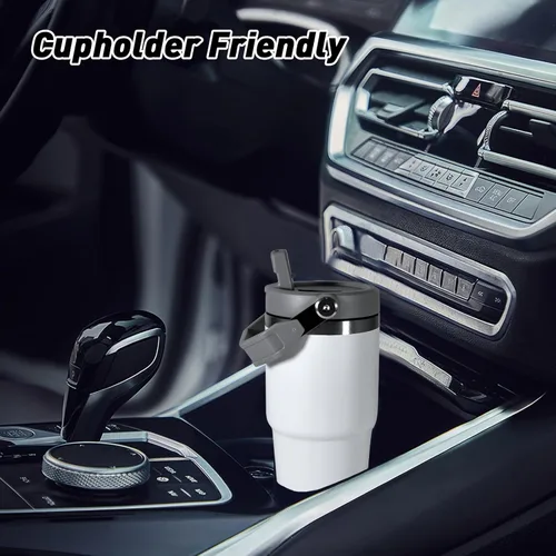 Miniatura 6 de Vaso de 20 onzas con asa, vaso aislado con tapa y popote abatible a prueba de fugas, de acero inoxidable de doble pared, taza de café de viaje