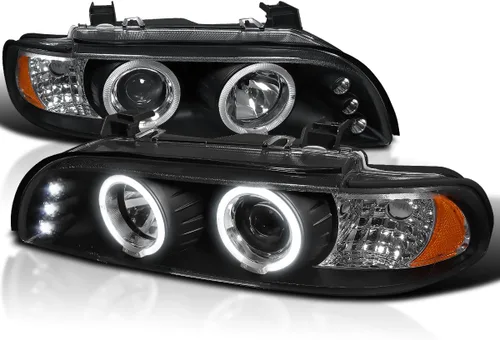 Miniatura 9 de SPEC-D TUNING Faros delanteros LED de doble ángel con proyector, cromados, compatibles con modelos BMW E39 5-Series 1996-2003 sin faros OE de xenón
