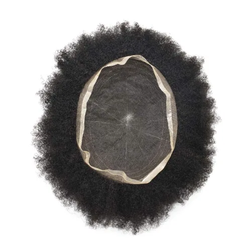 Miniatura 3 de Afro Toupee para hombres negros, afro americano rizado para hombre, tupé completo con base de encaje francés, unidad de cabello humano, peluca
