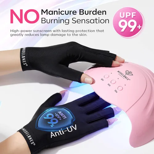 Miniatura 4 de modelones Guantes UV para Manicuras de Gel, Guantes Profesionales de Protección Anti UV UPF99+ para Lámpara de Uñas de Gel (Negro)