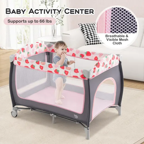 Miniatura 2 de BABY JOY 4 en 1 Pack and Play, corralito portátil para bebé con moisés, puerta lateral con cremallera, cambiador, centro de guardería de viaje