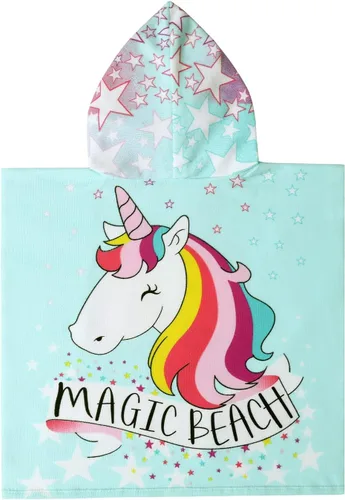 Miniatura 2 de Toalla de playa con capucha de unicornio para niñas de 1 a 5 años, toalla de poncho para piscina y baño, con bolsa portátil (unicornio mágico)