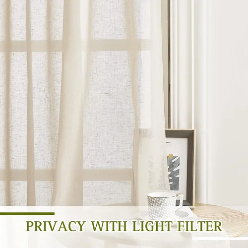 Miniatura 3 de NICETOWN Cortinas para puerta corrediza extra anchas, cortina de lino semitransparente con ojales, privacidad y filtrado de luz, elegante para Lino