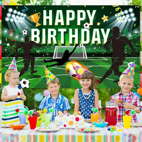 Miniatura 4 de Tatuo Telón de fondo de fiesta de cumpleaños de fútbol, fondo de campo de fútbol de poliéster con letras de feliz cumpleaños, incluye cuerda blanca