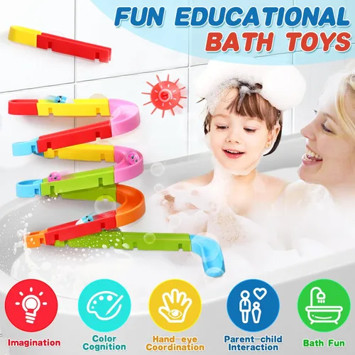 Miniatura 2 de Fajiabao Juguetes de baño para niños de 4 a 8 años, 3 a 5 años, juguetes educativos de baño con spinner y canicas, juego de tobogán de agua