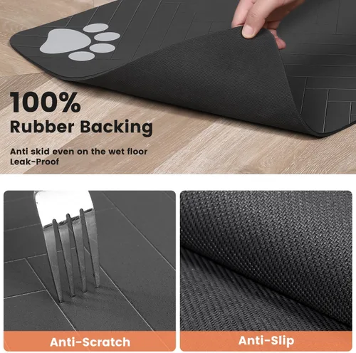 Miniatura 5 de Alfombrilla de alimentación para mascotas, mantel individual absorbente para tazón de comida y agua, con base de goma impermeable, de secado rápido