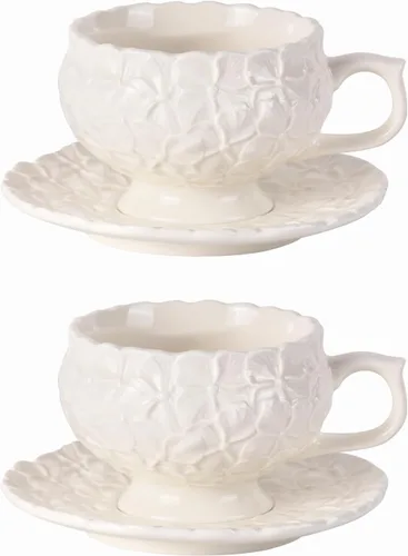 Miniatura 13 de KAMMAK - Juego de 2 tazas de té y platillos, tazas de café de porcelana, tazas de espresso apilables de 6.8 onzas, demitasses de cerámica para café