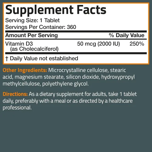 Miniatura 8 de Bronson Vitamina D3 2000 UI (50mcg) Sin OGM, 360 tabletas