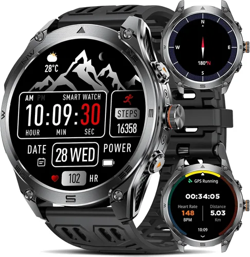 Reloj inteligente, pantalla redonda AMOLED de 1.75 pulgadas, impermeable IP68, oxígeno en sangre real y frecuencia cardíaca, batería de cobalto puro