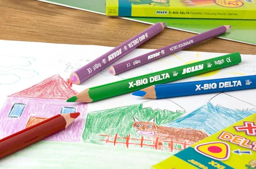 Miniatura 5 de Jolly Lápices de colores triangulares X-Big Jumbo Delta; juego de 12, perfectos para necesidades especiales, terapia de arte, preescolar