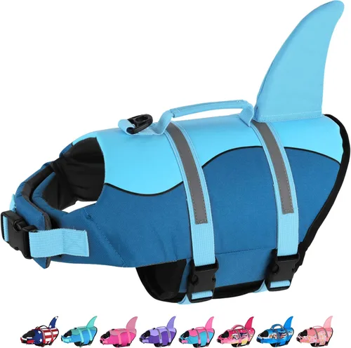 Miniatura 10 de Dogcheer Chaleco salvavidas para perros Tiburón, Chaleco salvavidas ajustable para perros para natación y navegación con flotabilidad superior y asa