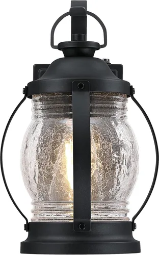 Miniatura 3 de Westinghouse 6120400 Canyon Craftsman - Lámpara de pared para exteriores con sensor de anochecer a amanecer, acabado negro texturizado, vidrio Negro