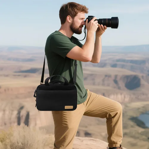 Miniatura 7 de Lacdo Funda compacta para cámaras SLR/DSLR y sin espejo, compatible con Canon, Nikon, Sony, Panasonic, cámaras y lentes Olympus, bolsa de hombro