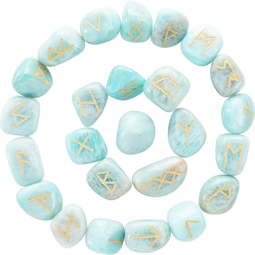 Miniatura 14 de Crocon Juego de piedras de runa oplaita con alfabeto Futhark de élder, símbolo grabado para generador de energía, equilibrio de chakras, protección