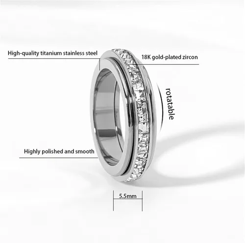 Miniatura 5 de Anxiety Rings for Women Titanium Steel Spinner Fidget Band Rings Cubic Zirconia Relieving Anxiety Wedding Promise Lucky Rings Comfort Fit Size 5 to