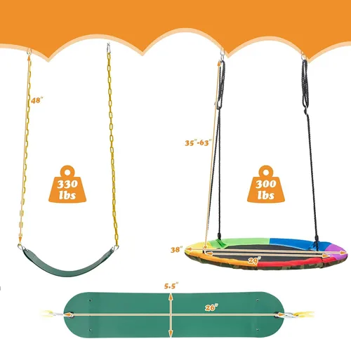 Miniatura 6 de HONEY JOY - Juego de marco de columpio de metal con capacidad de hasta 660 libras, 2 asientos con columpio de platillo y columpio con cinturón