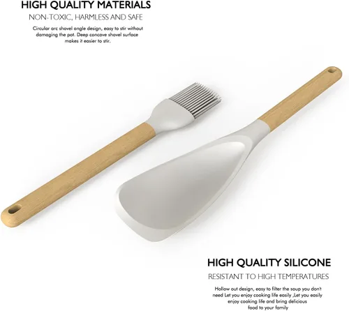 Miniatura 4 de Juego de utensilios de cocina de silicona grandes – Utensilios de cocina de silicona resistentes al calor para cocinar con asas de madera, juego