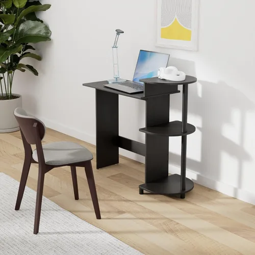 Miniatura 2 de Furinno - Escritorio compacto para computadora con estantes, Tablero de partículas, Americano/Negro
