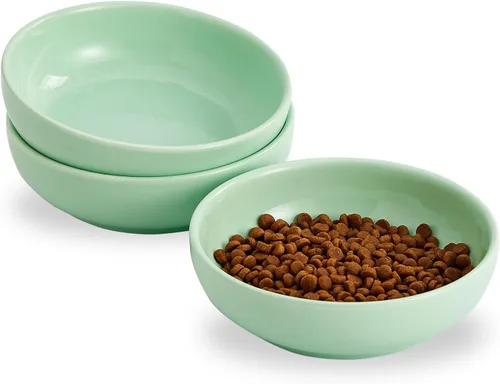 Howise - Juego de cuencos de cerámica para gatos de 5.3 pulgadas, cuenco de comida poco profundo para mascotas pequeñas, plato para comida y agua,
