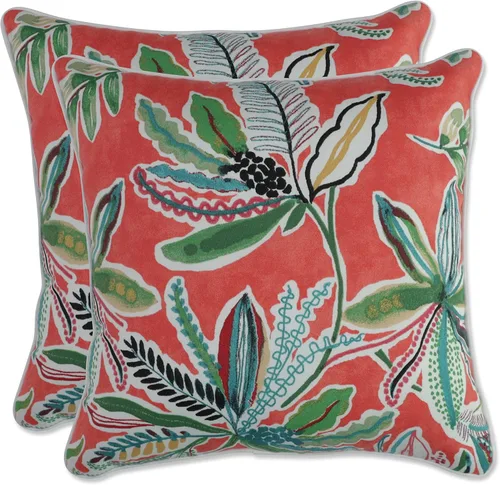 Pillow Perfect Almohadas botánicas para interiores y exteriores, 2 unidades, acento, 16.5 x 16.5 pulgadas, naranja Sunny Daze